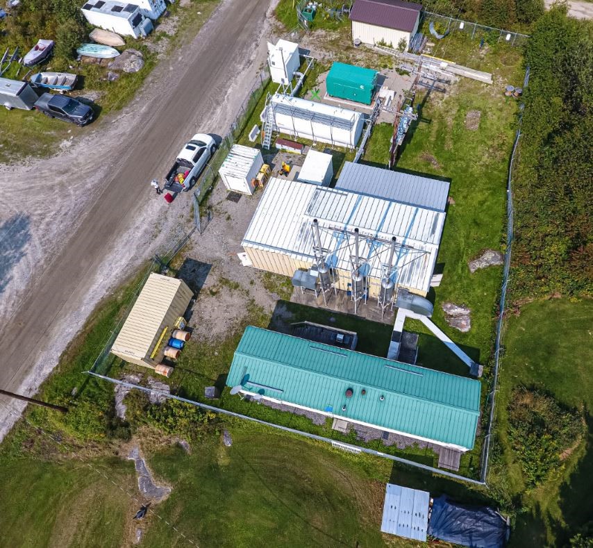 Drone image taken of the Hydro One Remotes diesel station and compound in Biscotasing, 2021.